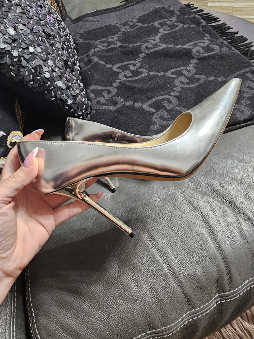 Jimmy Choo Silver Pointed-Toe Stiletto Pumps 36.5